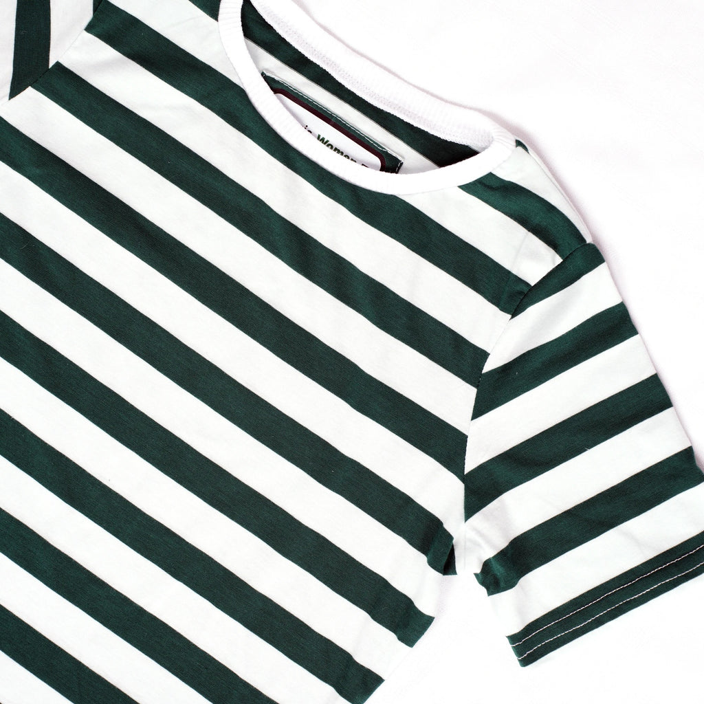 Beans green and white striped women's t-shirt.