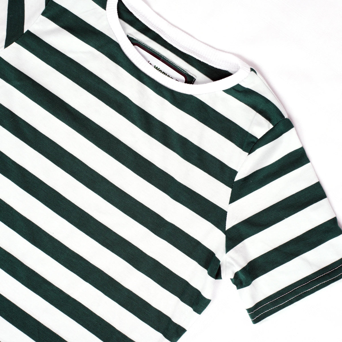 Beans green and white striped women's t-shirt.
