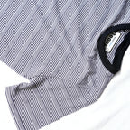 Beans fine-striped men's t-shirt with a contrasting dark blue collar.